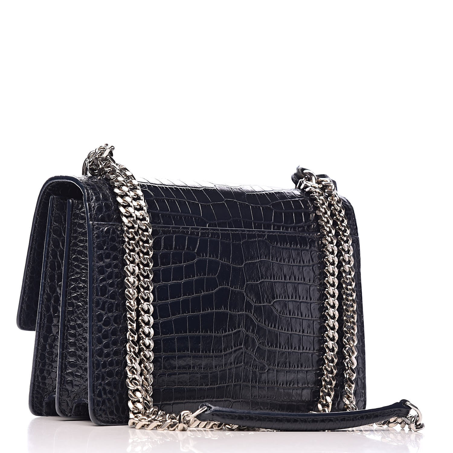 Saint Laurent Calfskin Crocodile Embossed Medium Monogram Sunset Navy 3 of 12
