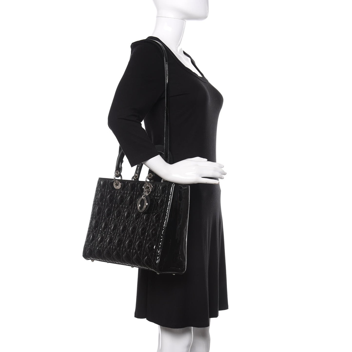 Patent Cannage Large Lady Dior Black