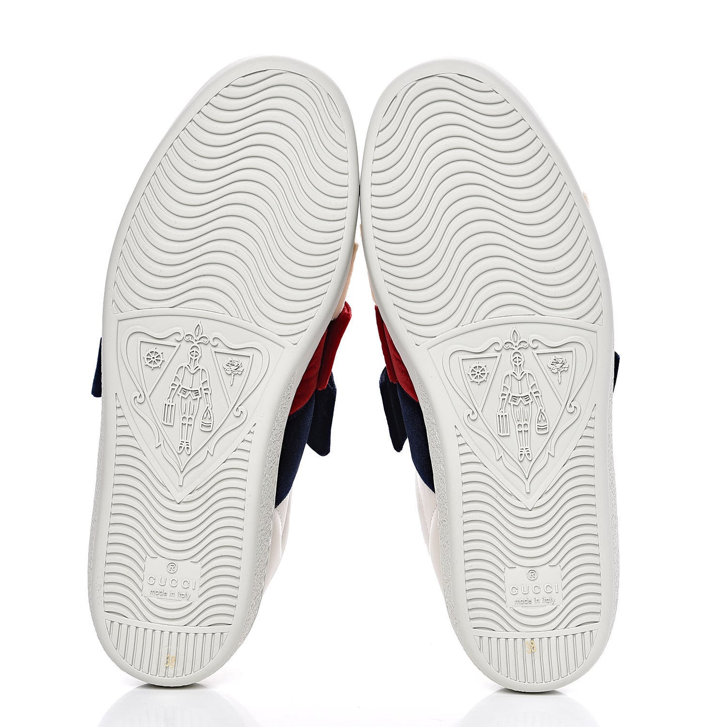 Calfskin Womens Velvet Bow Ace Sneakers 38 White