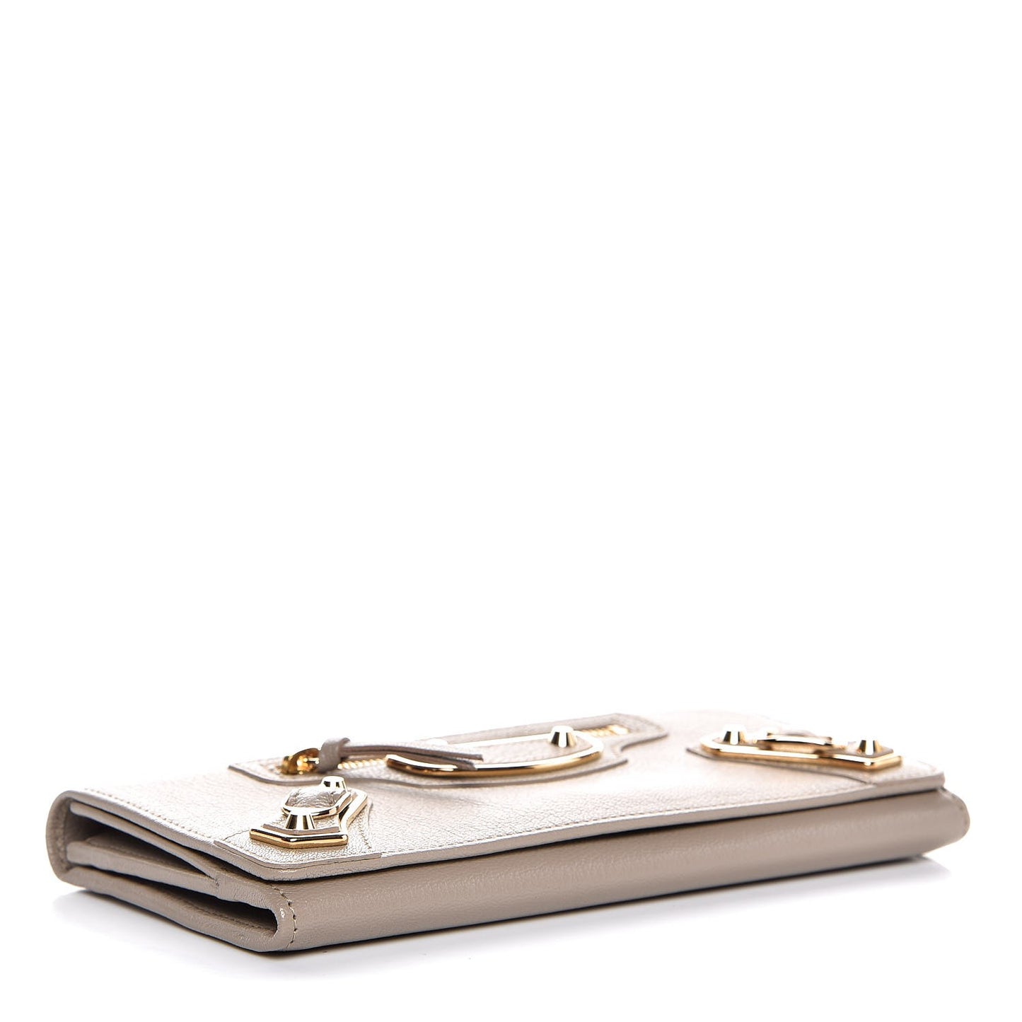Chevre Gold Metallic Edge Hardware Money Wallet Gris Taupe