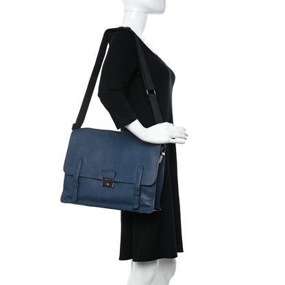 Burberry London Grainy Calfskin Rivendale Messenger Bag Blue 2 of 10