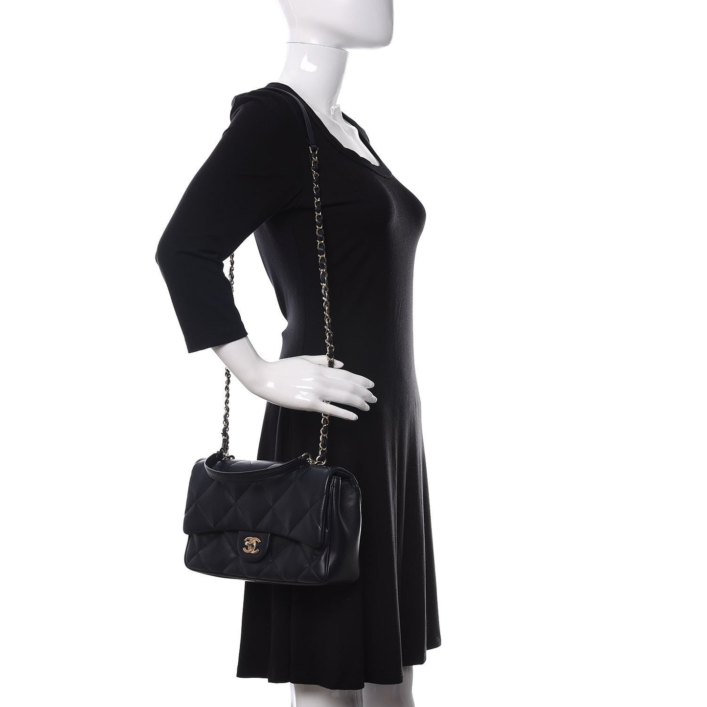 Lambskin Quilted Easy Carry Flap Navy
