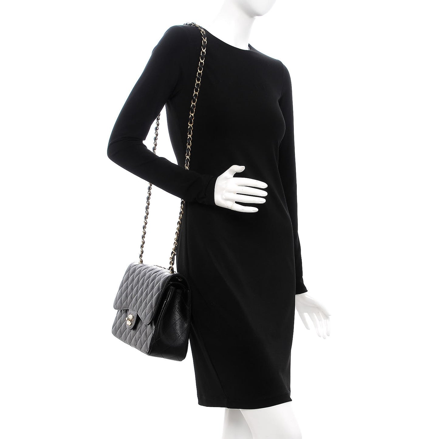 Caviar Quilted Jumbo Double Flap Black