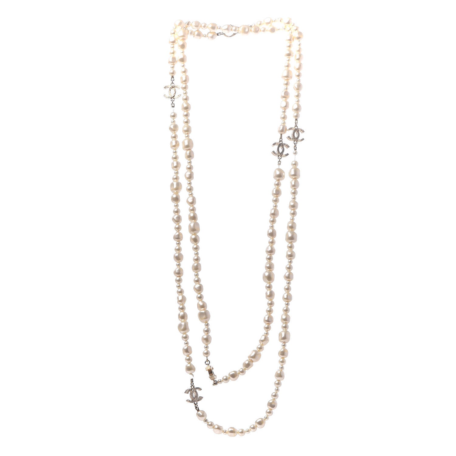 Chanel Graduated Pearl CC Long Necklace Light Gold 3 of 8