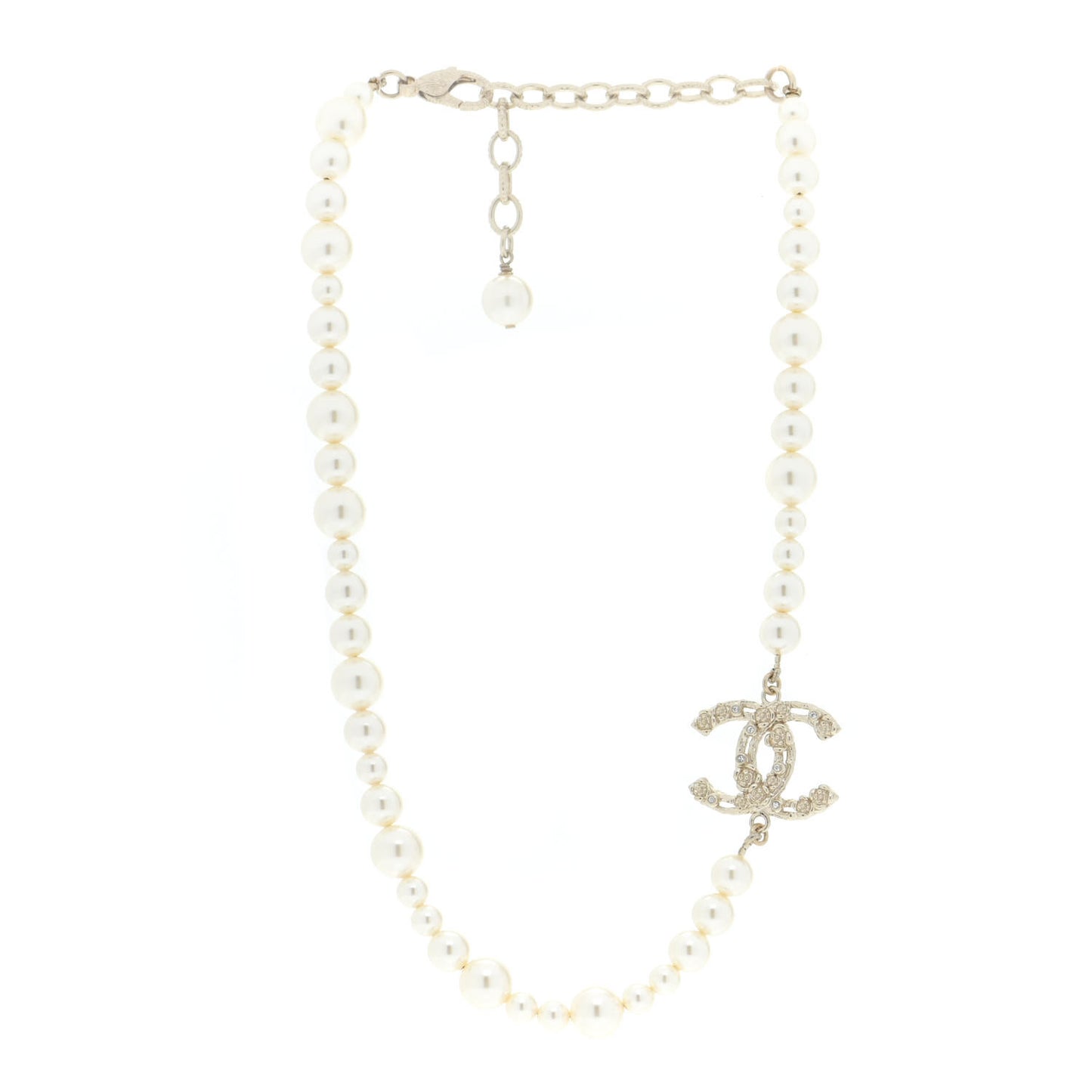 Pearl Crystal CC Short Necklace Gold