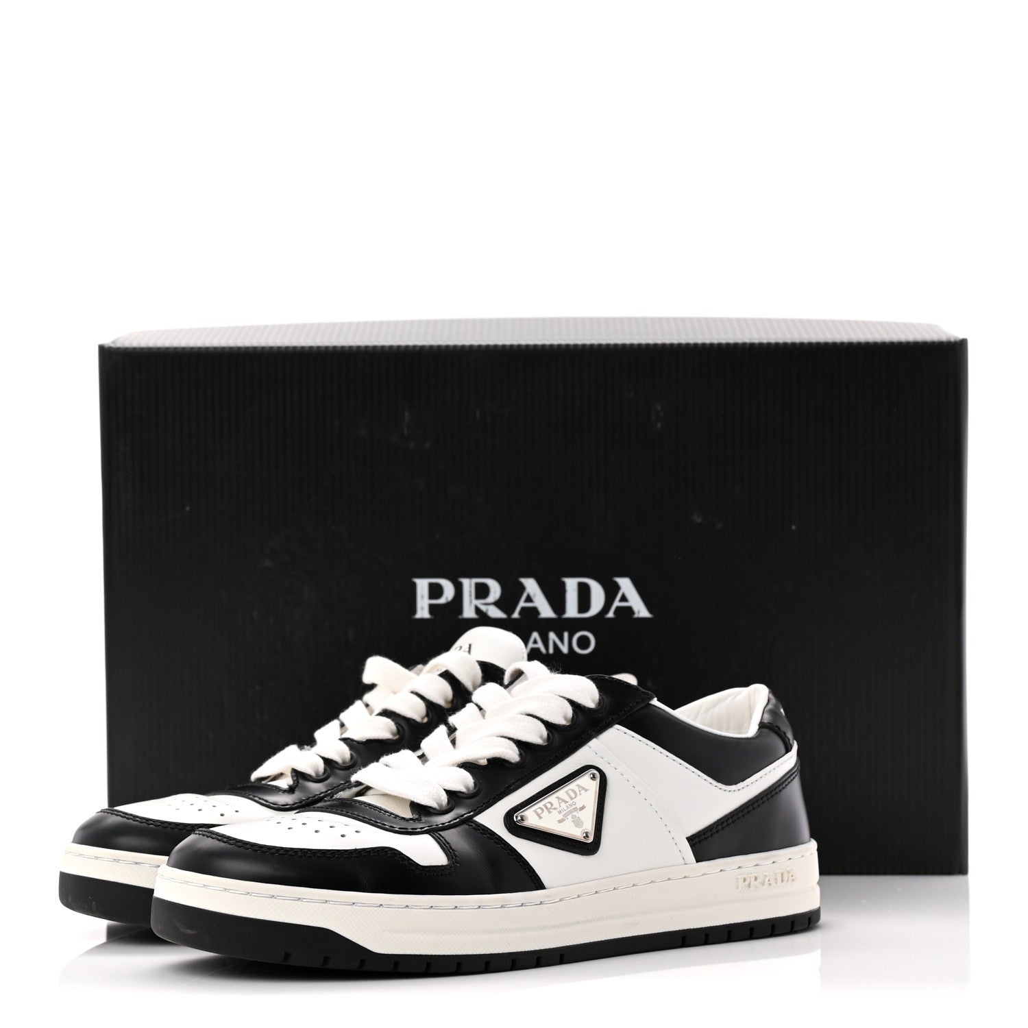 Prada Vitello Sport Spazzolato Rois Triangle Logo Womens Downtown Low Top 30mm Sneakers 36.5 White Black 10 of 10
