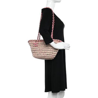 Chanel Mixed Fibers Calfskin Crochet Small Shopping Bag Beige Pink 2 of 10