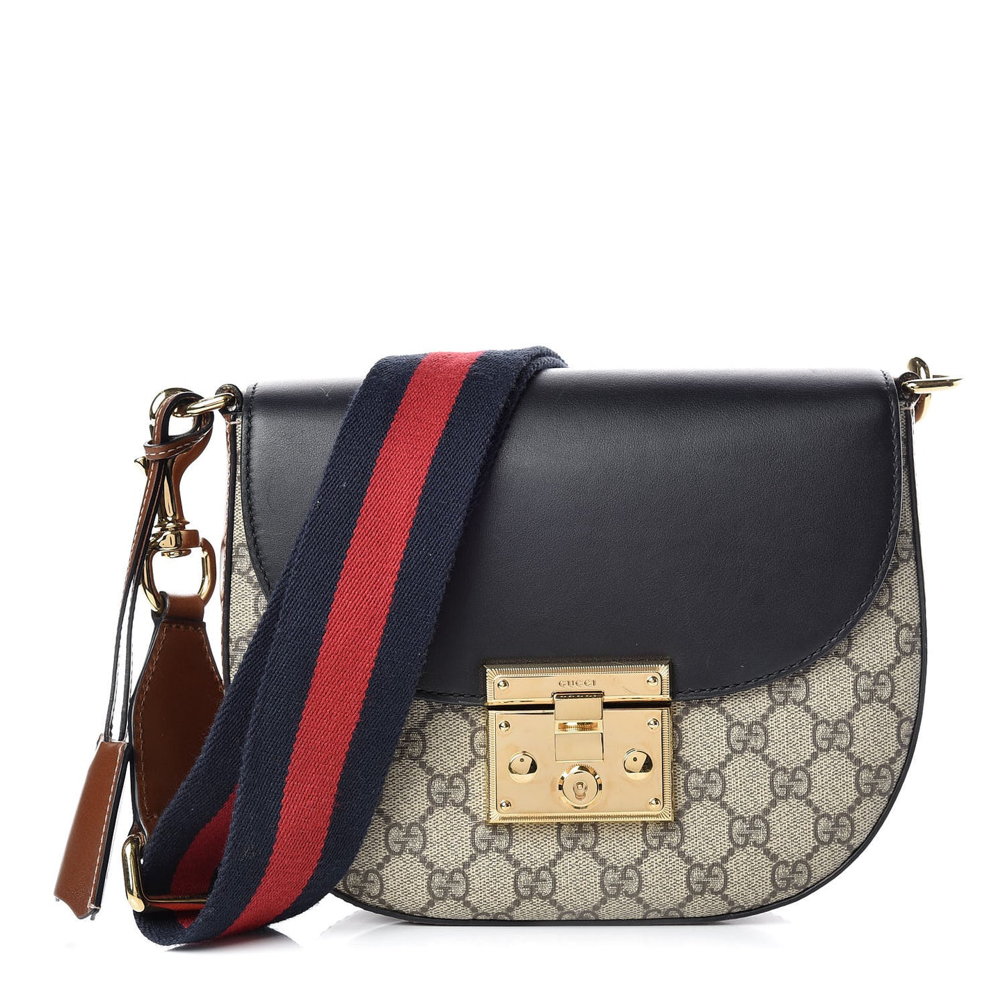 GG Supreme Monogram Web Medium Padlock Messenger Shoulder Bag Black