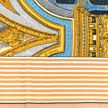 Hermes Cashmere Silk Grand Theatre Nouveau Shawl 140 Bleu Gold White 5 of 6