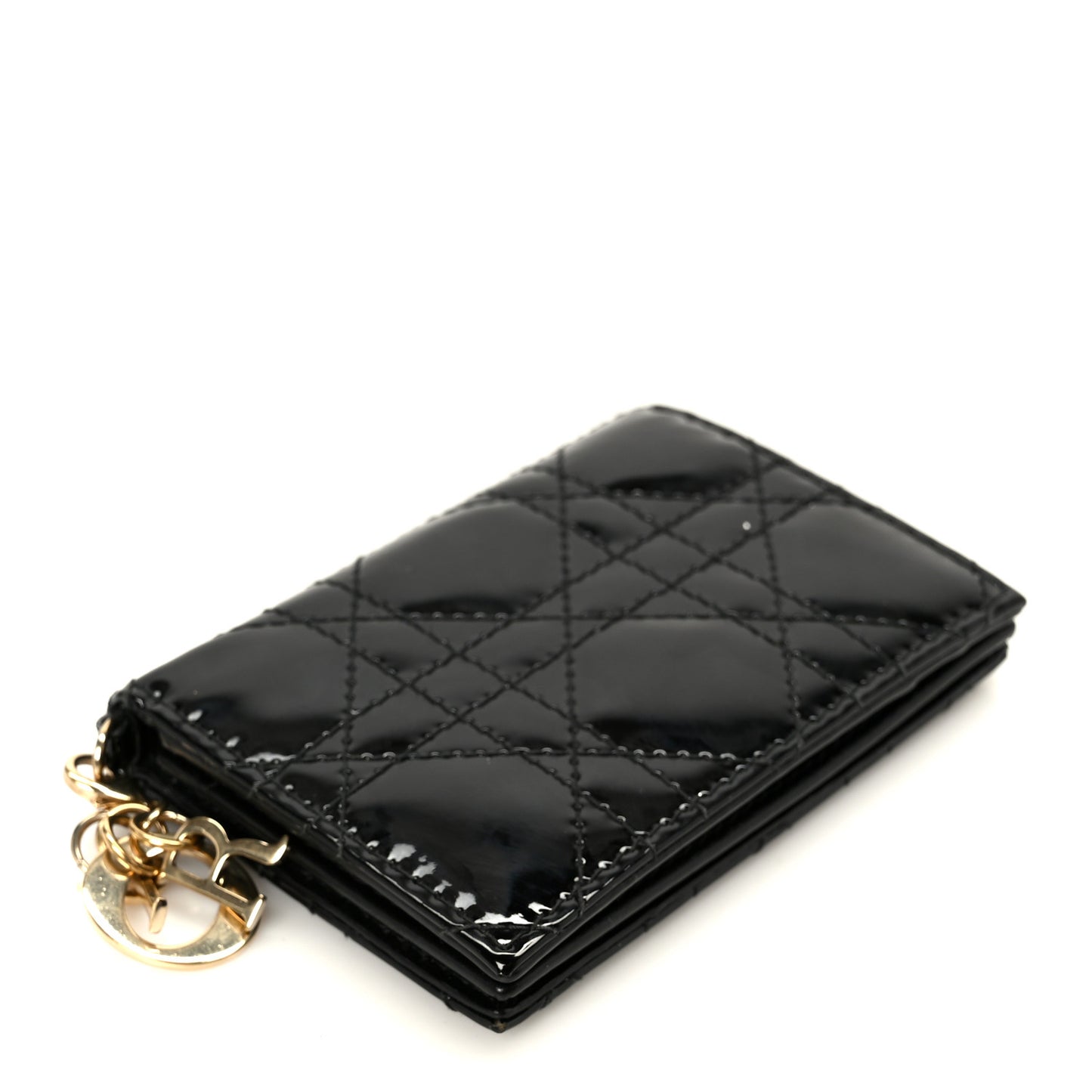 Patent Cannage Small Lady Dior Flap Card Holder Black