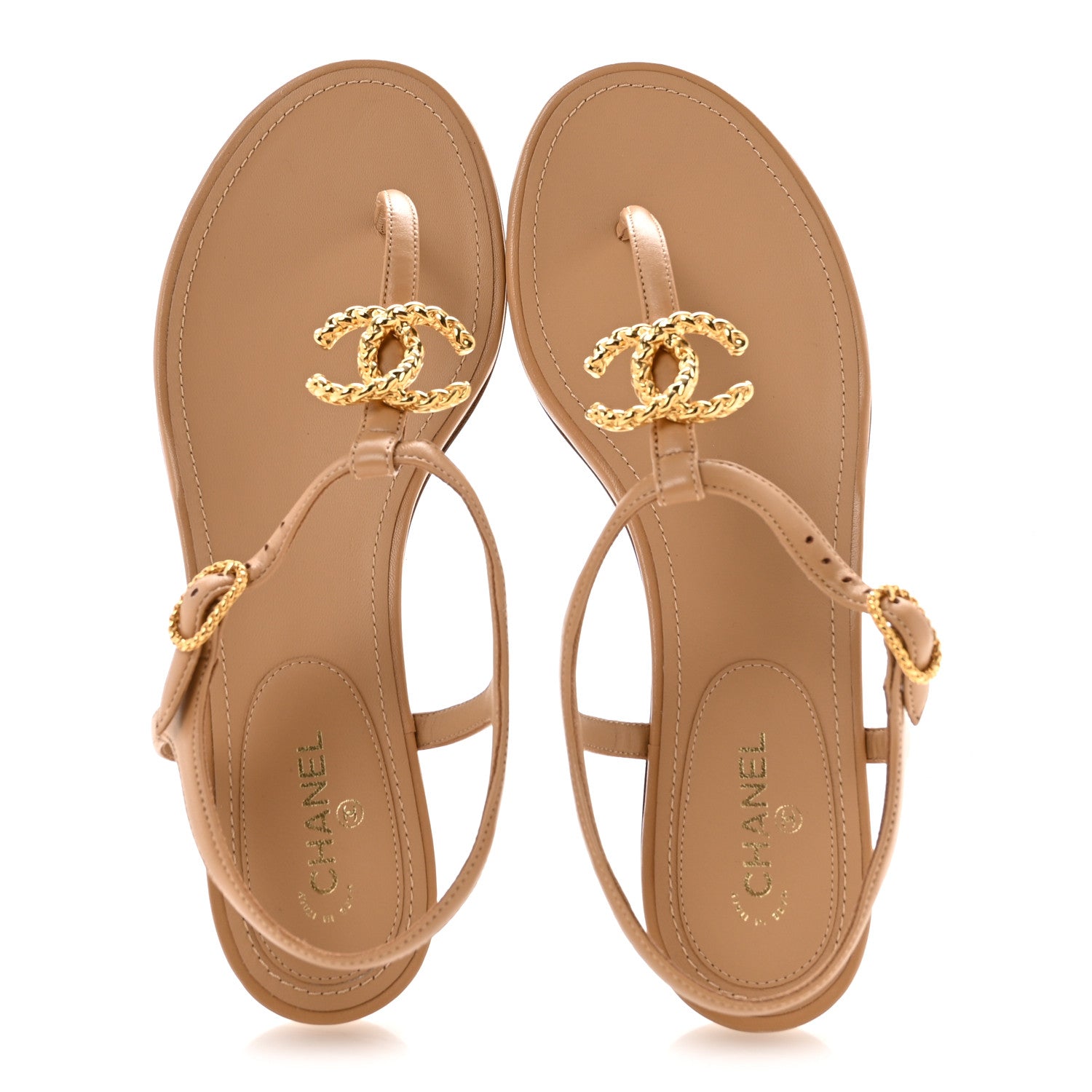 Chanel Lambskin CC Logo Thong Sandals 39 Light Brown 2 of 9