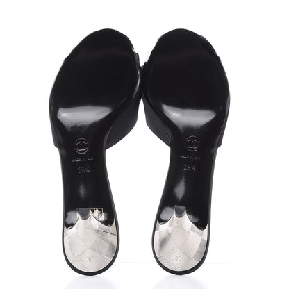 Chanel Metal Silk Grosgrain Camellia Mules 39.5 Black 5 of 7