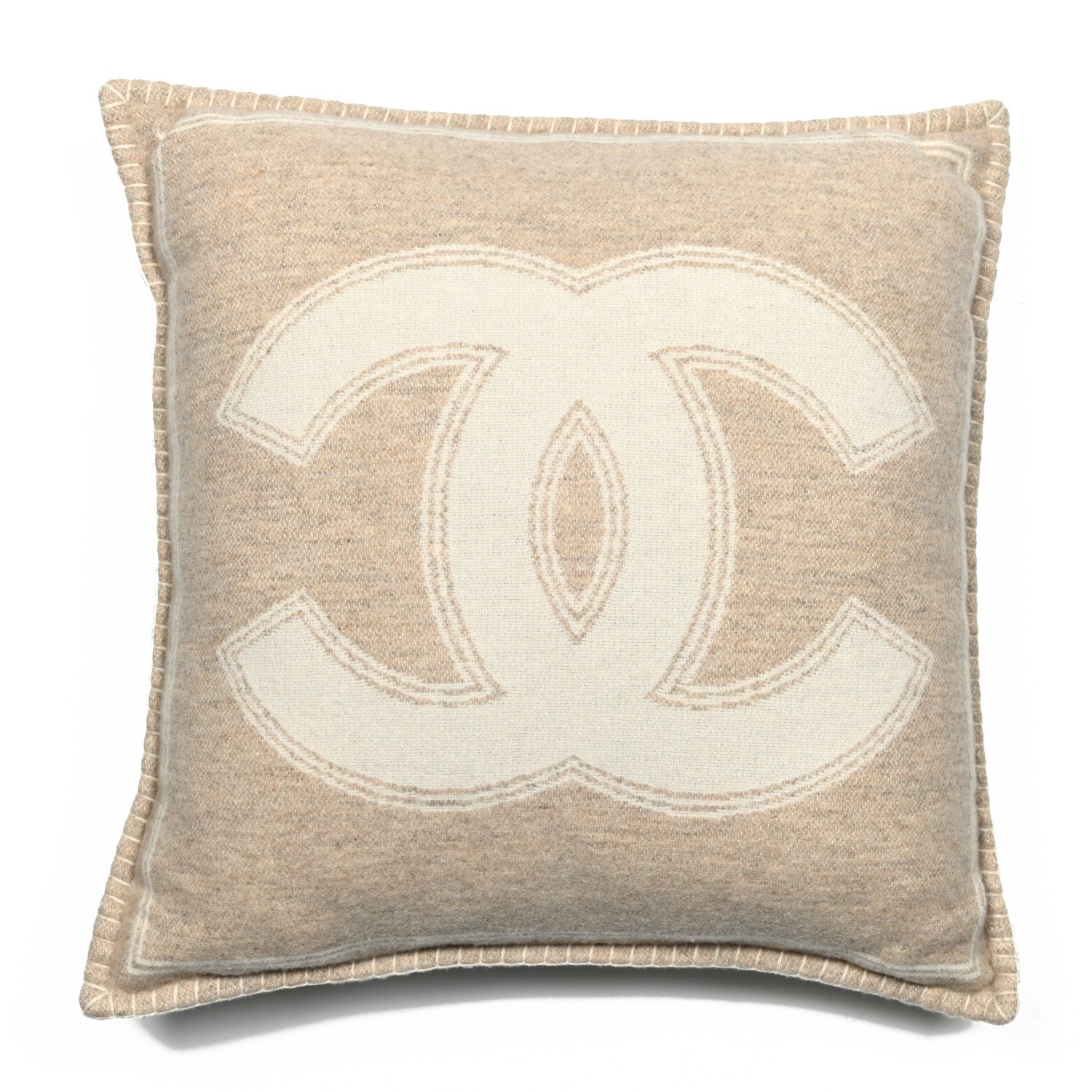 Chanel Merino Wool Cashmere CC Pillow Beige Off White 1 of 3