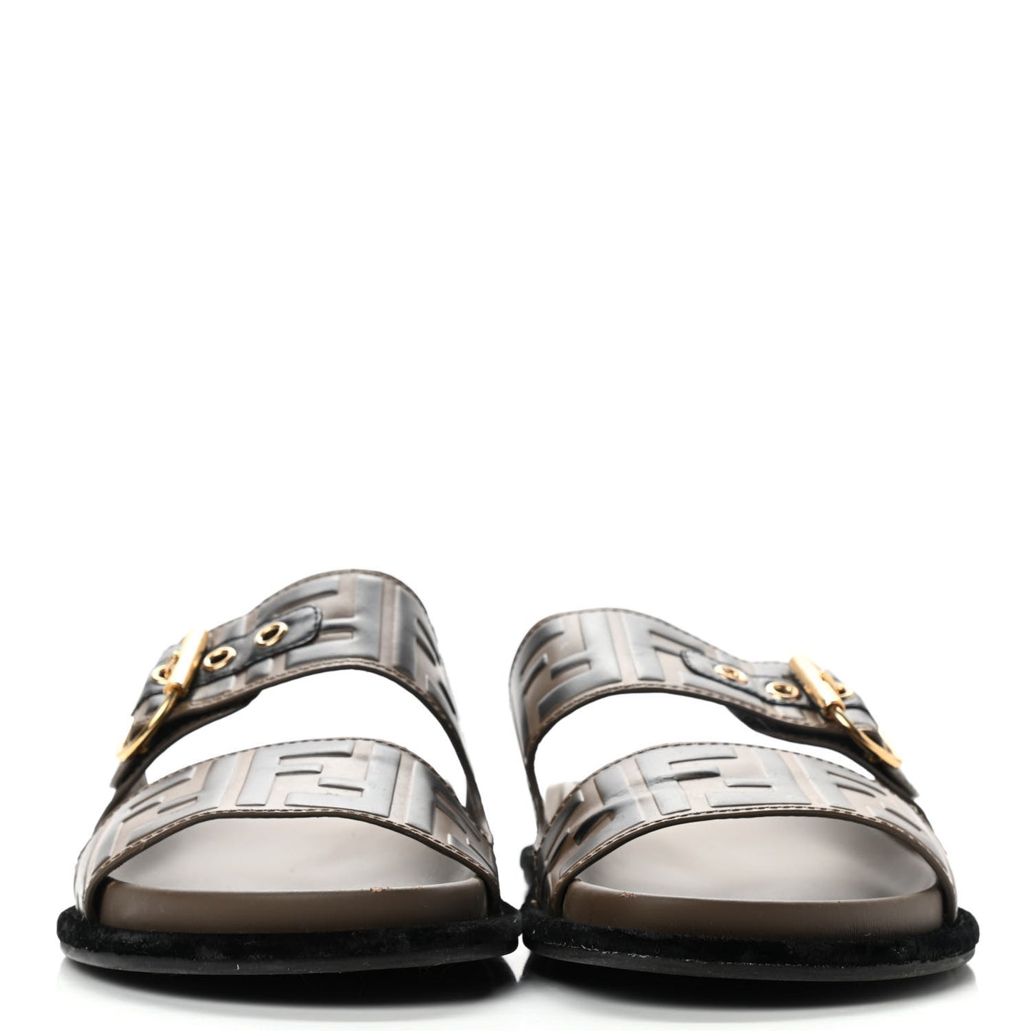 Calfskin FF Embossed Slide Sandals 38.5 Maya Black