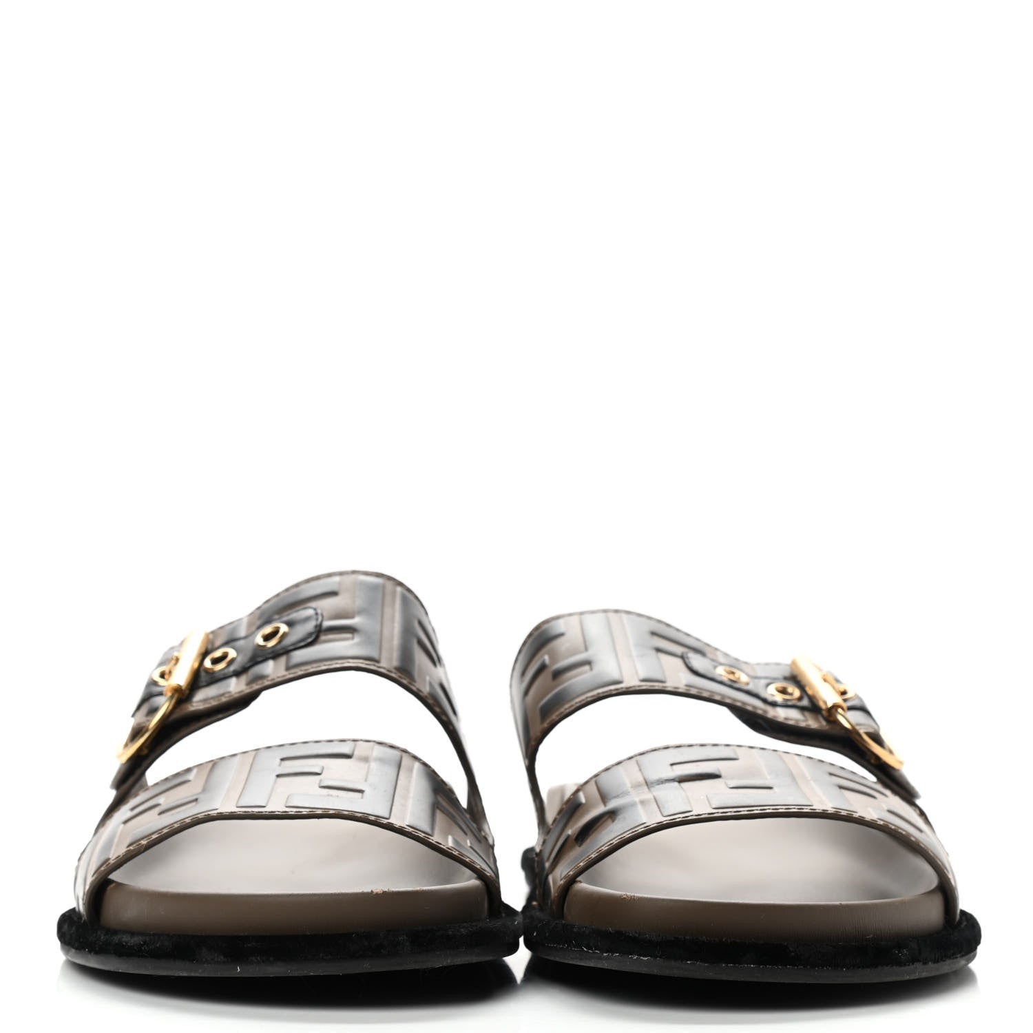 Fendi Calfskin FF Embossed Slide Sandals 38.5 Maya Black 2 of 12