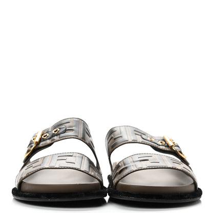 Fendi Calfskin FF Embossed Slide Sandals 38.5 Maya Black 2 of 12
