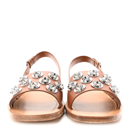 Prada Natural Calfskin Crystal Slingback Sandals 37.5 Brandy 3 of 9