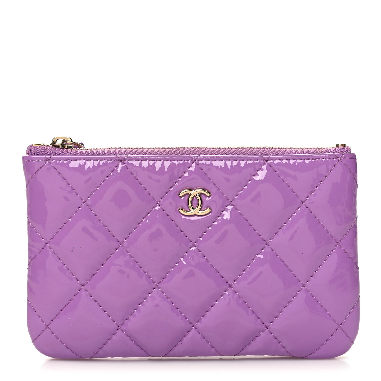 Patent Quilted Small Cosmetic Case Purple