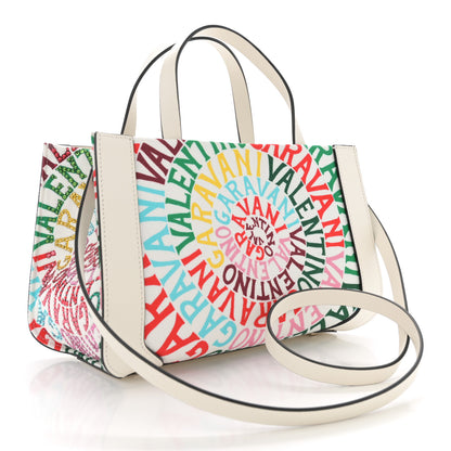 Valentino Garavani Canvas Calfskin Crystal Small Escape Loop Vlogo Signature Tote White Multicolor 3 of 10