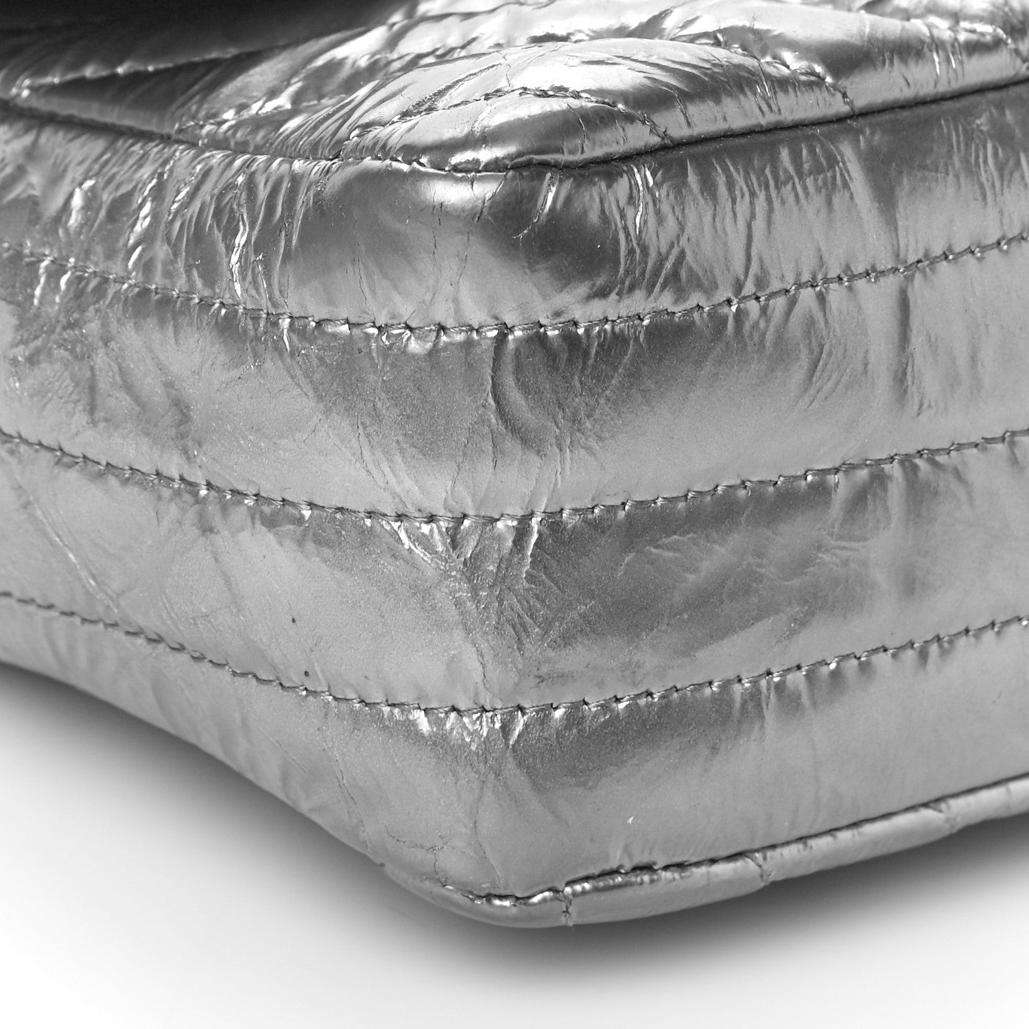 Chanel Patent Metallic Crumpled Calfskin Chevron Quilted Mini Rectangular Flap Silver 8 of 9