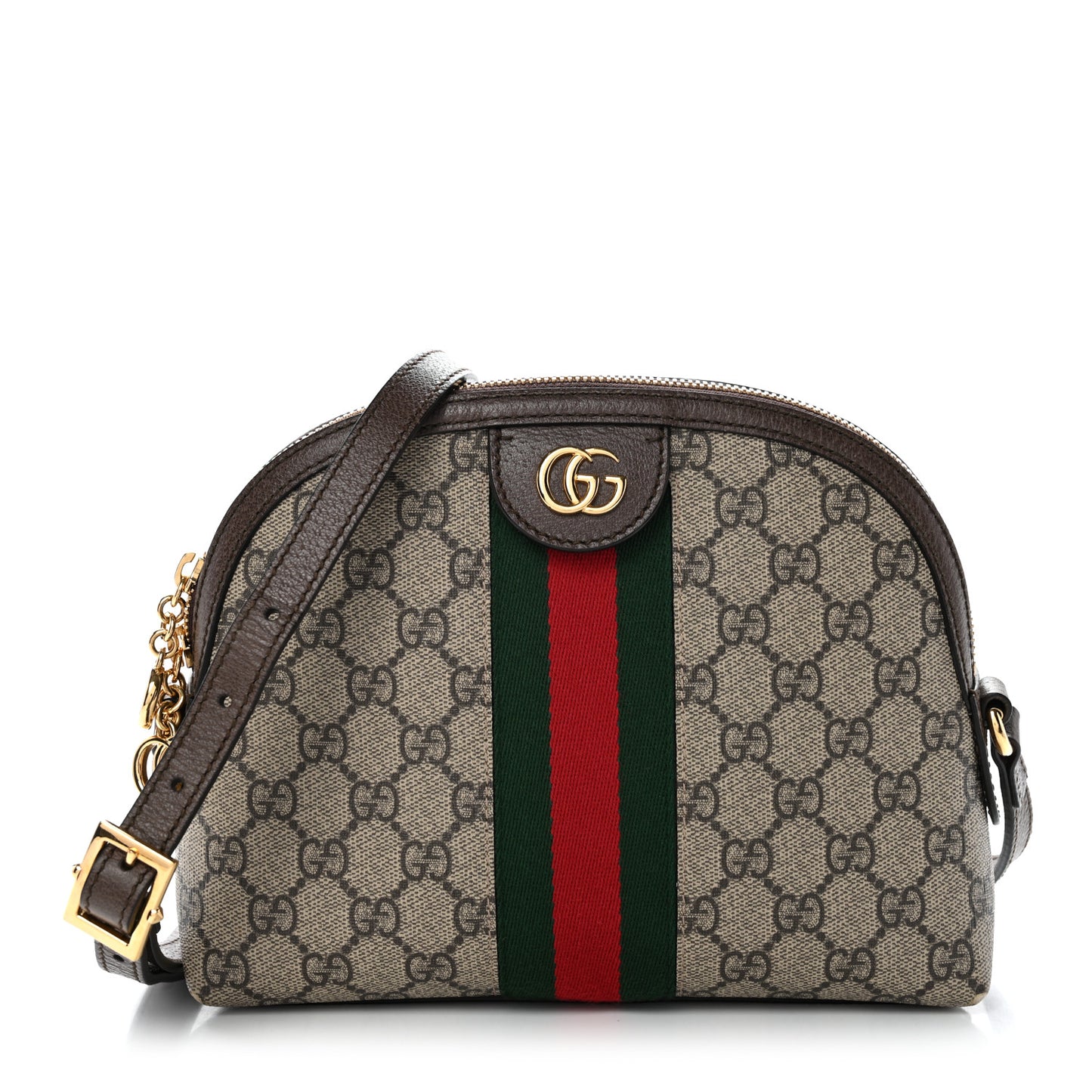 GG Supreme Monogram Textured Dollar Calfskin Web Small Ophidia Dome Shoulder Bag Beige Ebony New Acero