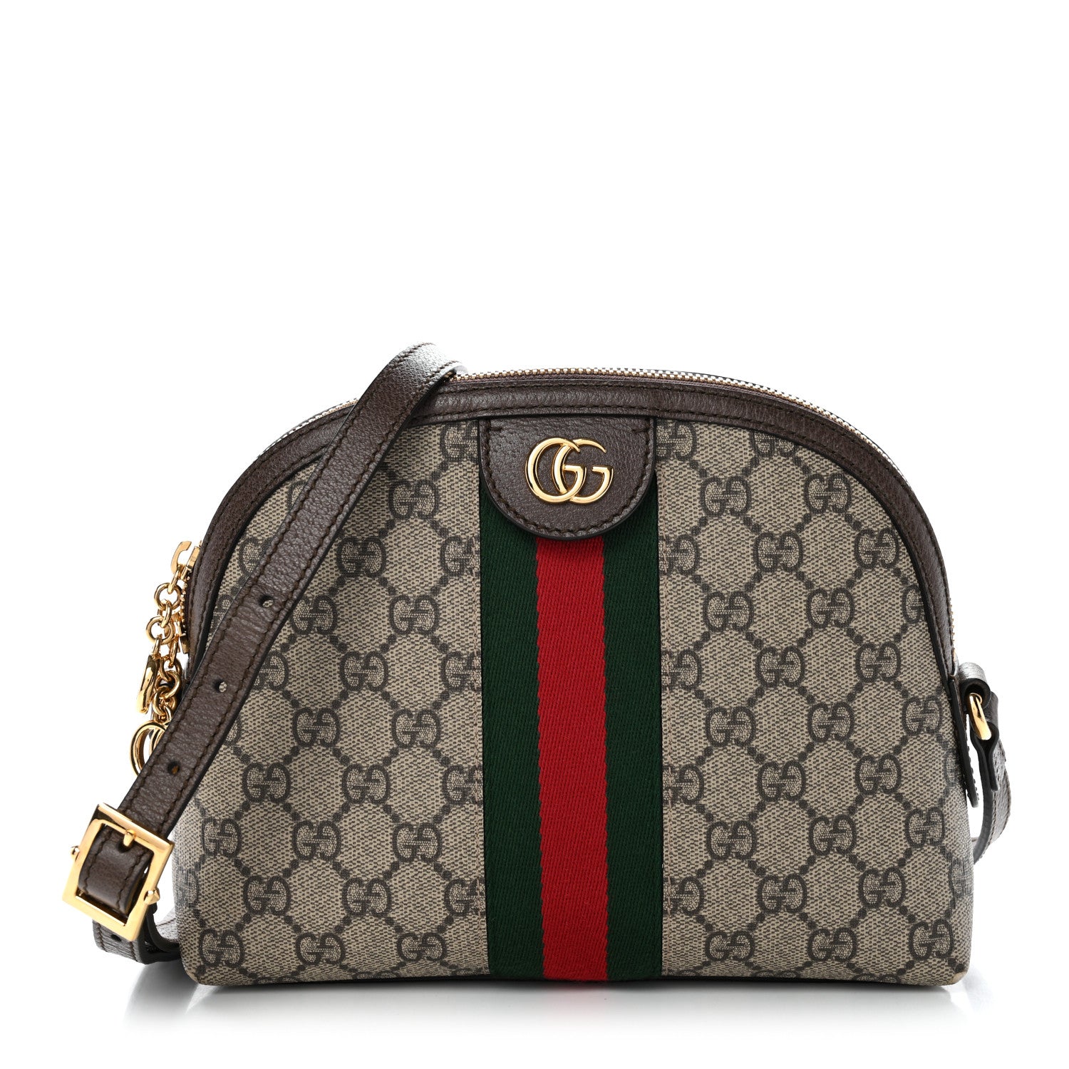 Gucci GG Supreme Monogram Textured Dollar Calfskin Web Small Ophidia Dome Shoulder Bag Beige Ebony New Acero 1 of 13