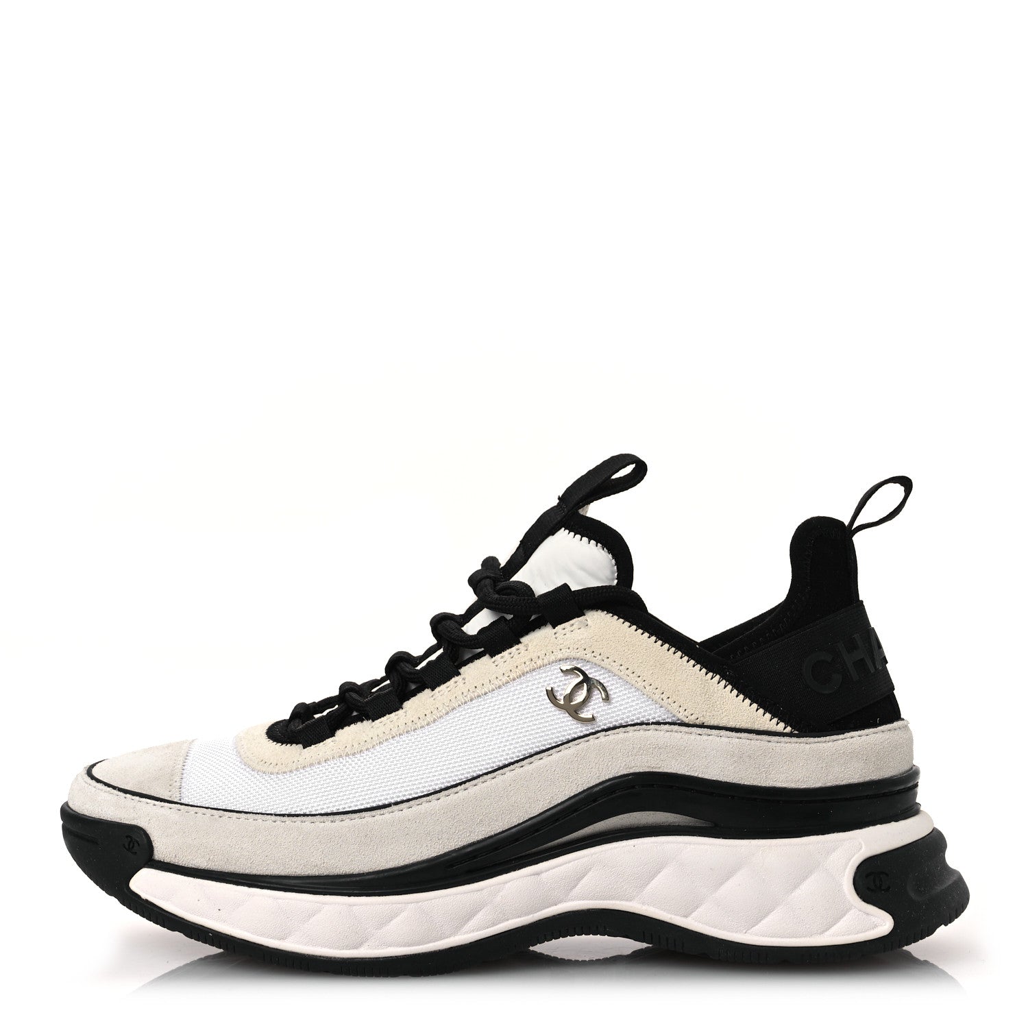 Chanel Velvet Calfskin Mixed Fibers CC Sneakers 38 Ivory Black 1 of 11