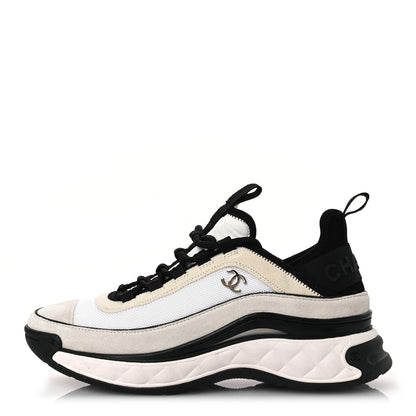 Chanel Velvet Calfskin Mixed Fibers CC Sneakers 38 Ivory Black 1 of 11
