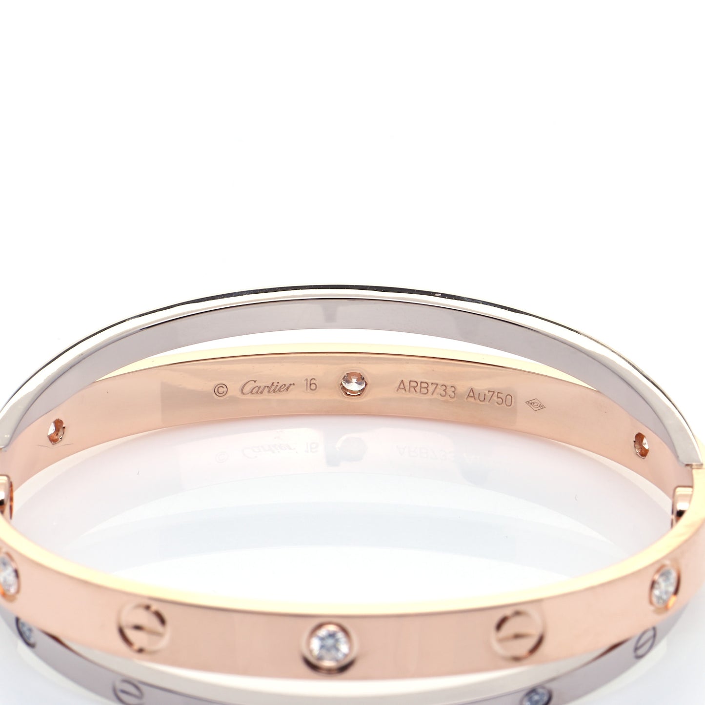 18K Pink White Gold 12 Diamond Double LOVE Bracelet 16