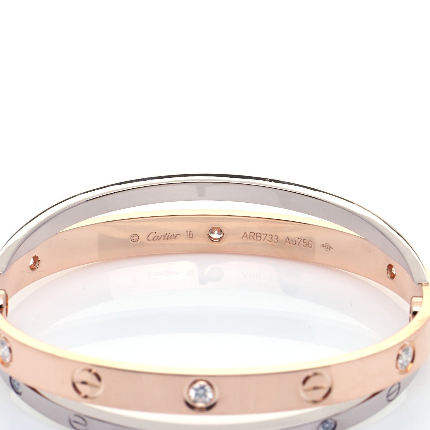 Cartier 18K Pink White Gold 12 Diamond Double LOVE Bracelet 16 4 of 9