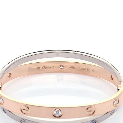 Cartier 18K Pink White Gold 12 Diamond Double LOVE Bracelet 16 4 of 9