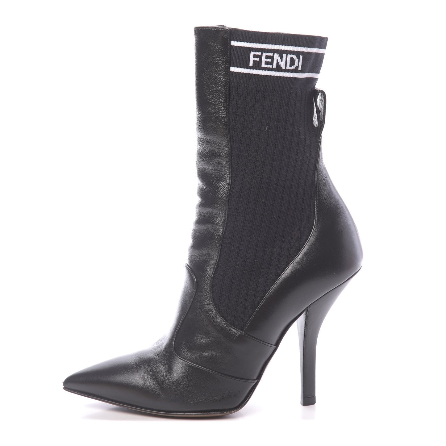 Vitello Lucido Stretch Fabric Logo Rockoko 105mm Sock Boots 37 Black White