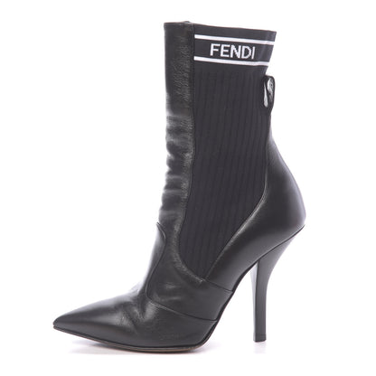 Fendi Vitello Lucido Stretch Fabric Logo Rockoko 105mm Sock Boots 37 Black White 1 of 10
