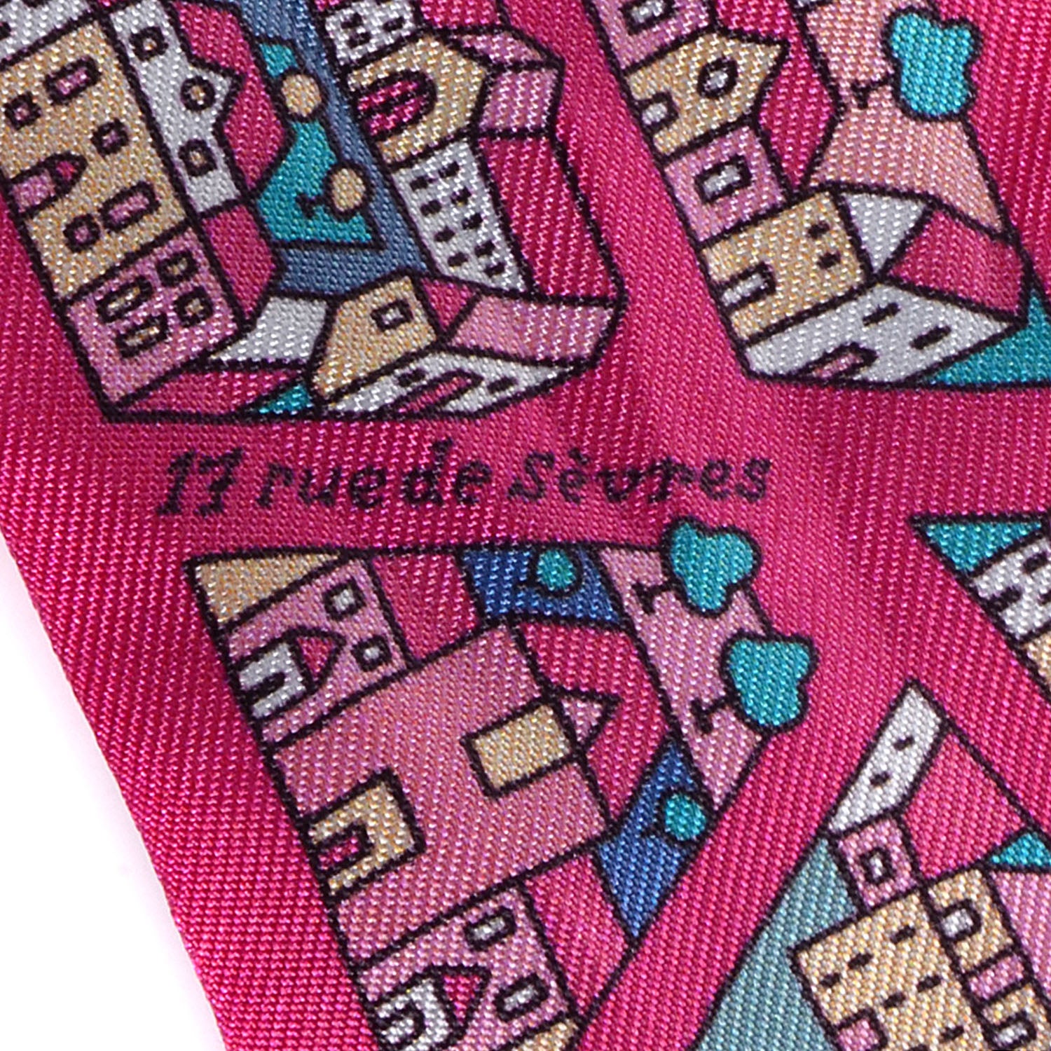 Hermes Silk Rive Droite Rive Gauche Twilly Rose Vif Turquoise Creme 4 of 9