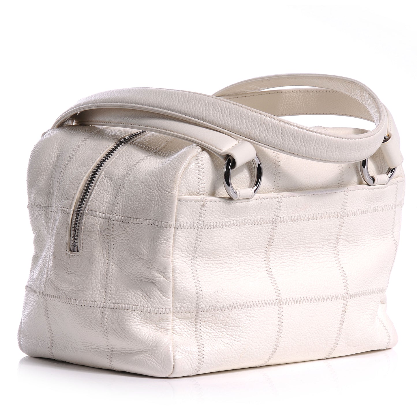 Leather Square Stitched Bowler White