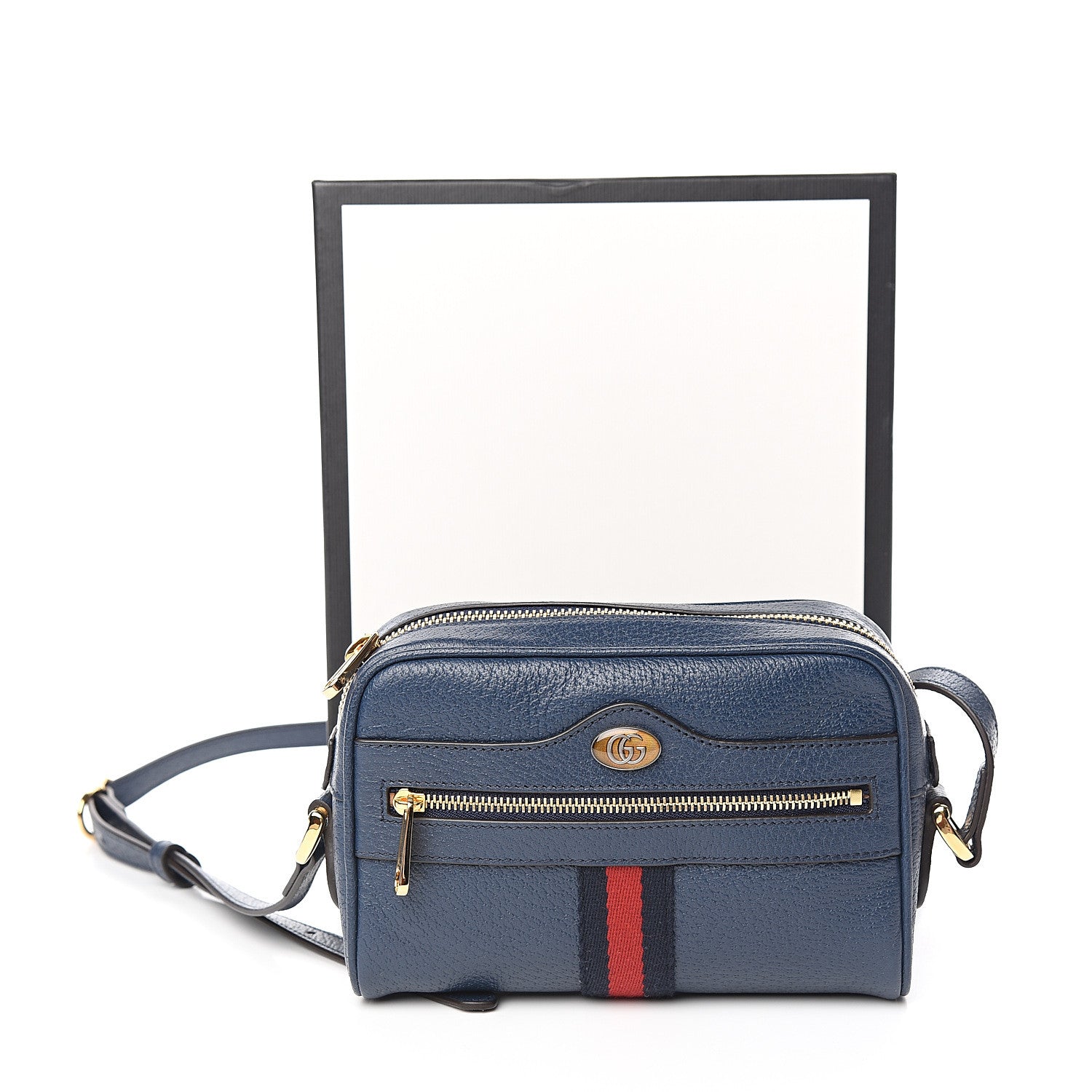 Gucci Textured Calfskin Web Mini Ophidia Shoulder Bag Blue Agata 11 of 11