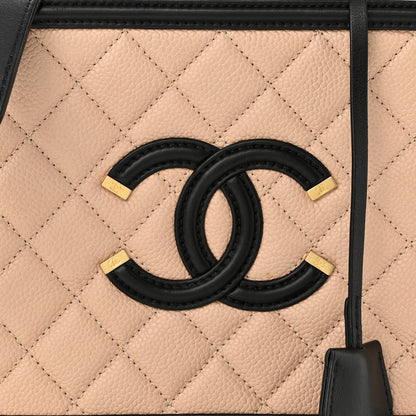Chanel Caviar Quilted Medium CC Filigree Vanity Case Beige Black 8 of 10