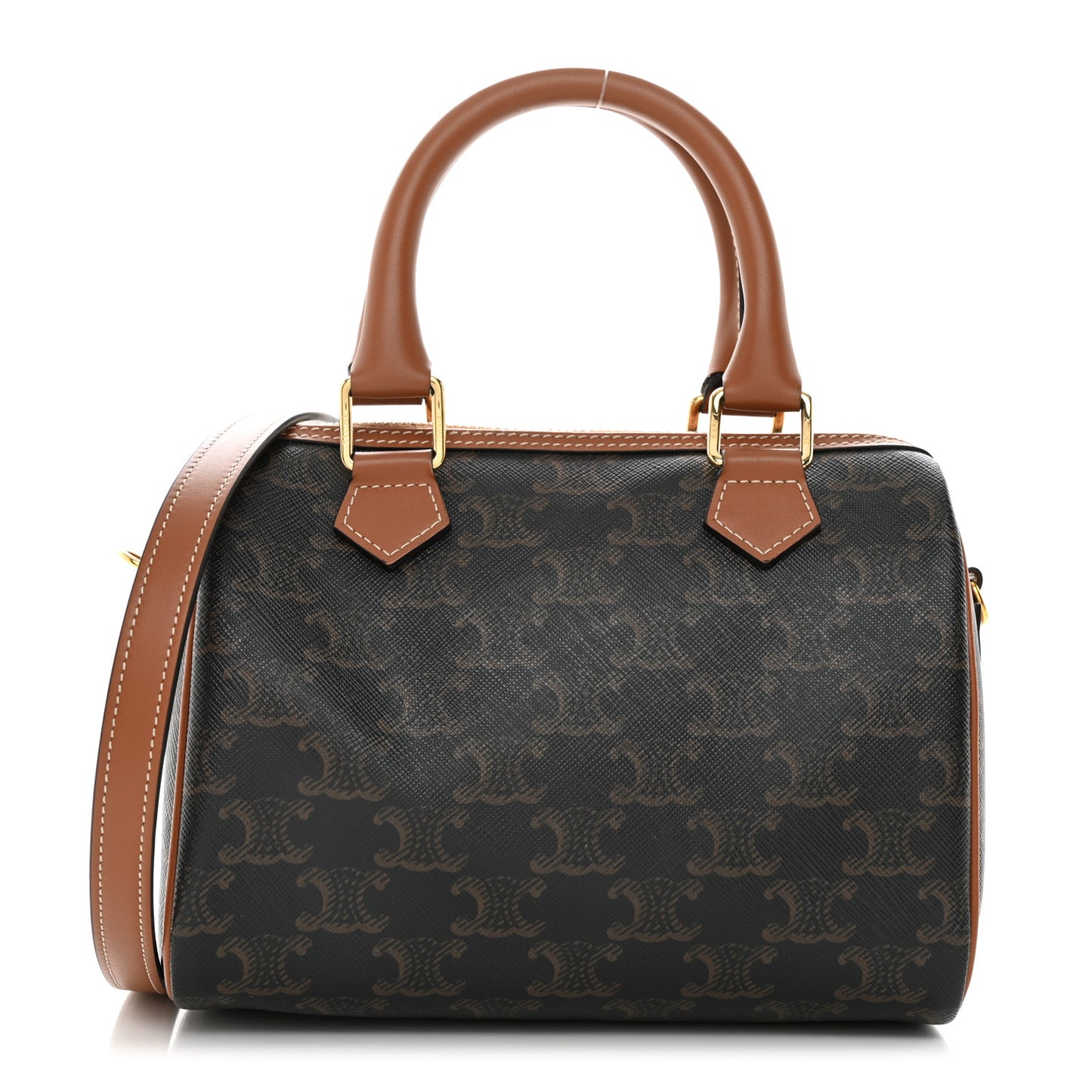 Triomphe Canvas Calfskin Small Boston Bag Tan