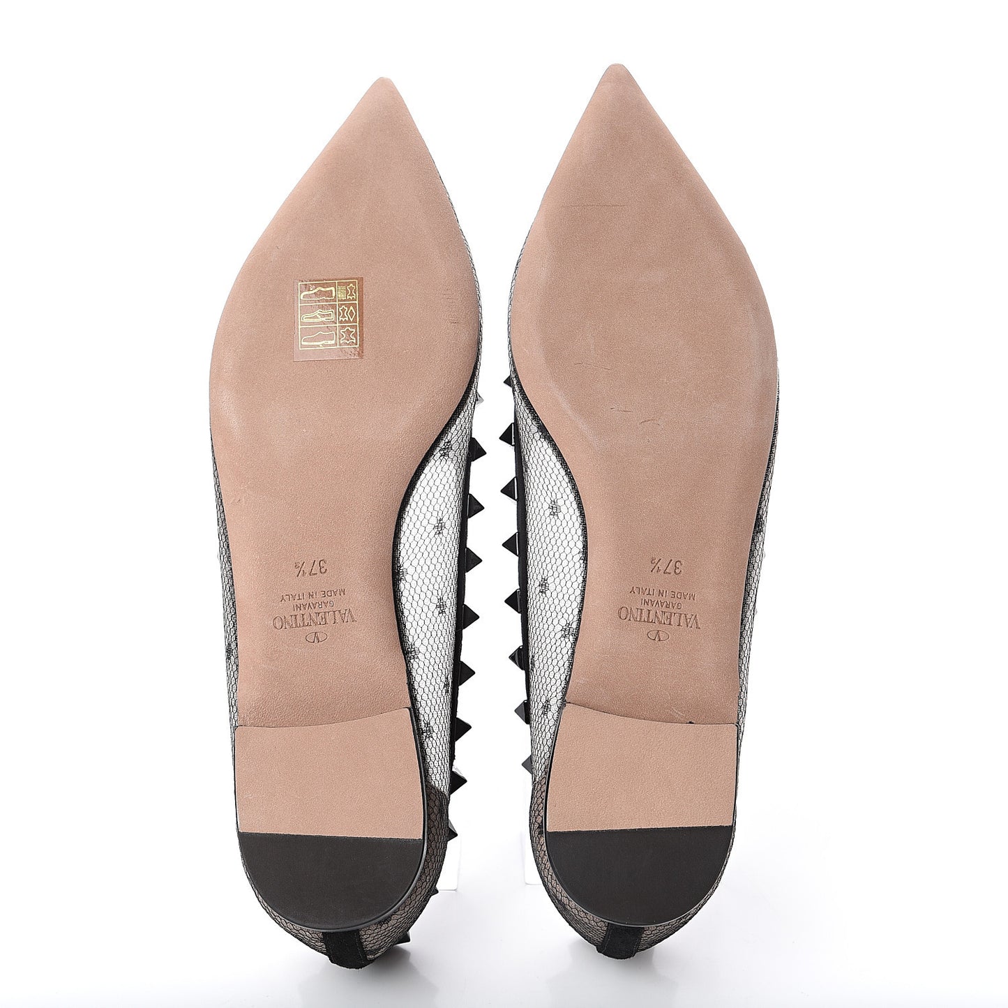 Mesh Point d'Esprit Rockstud Ballerina Flats 37.5 Black