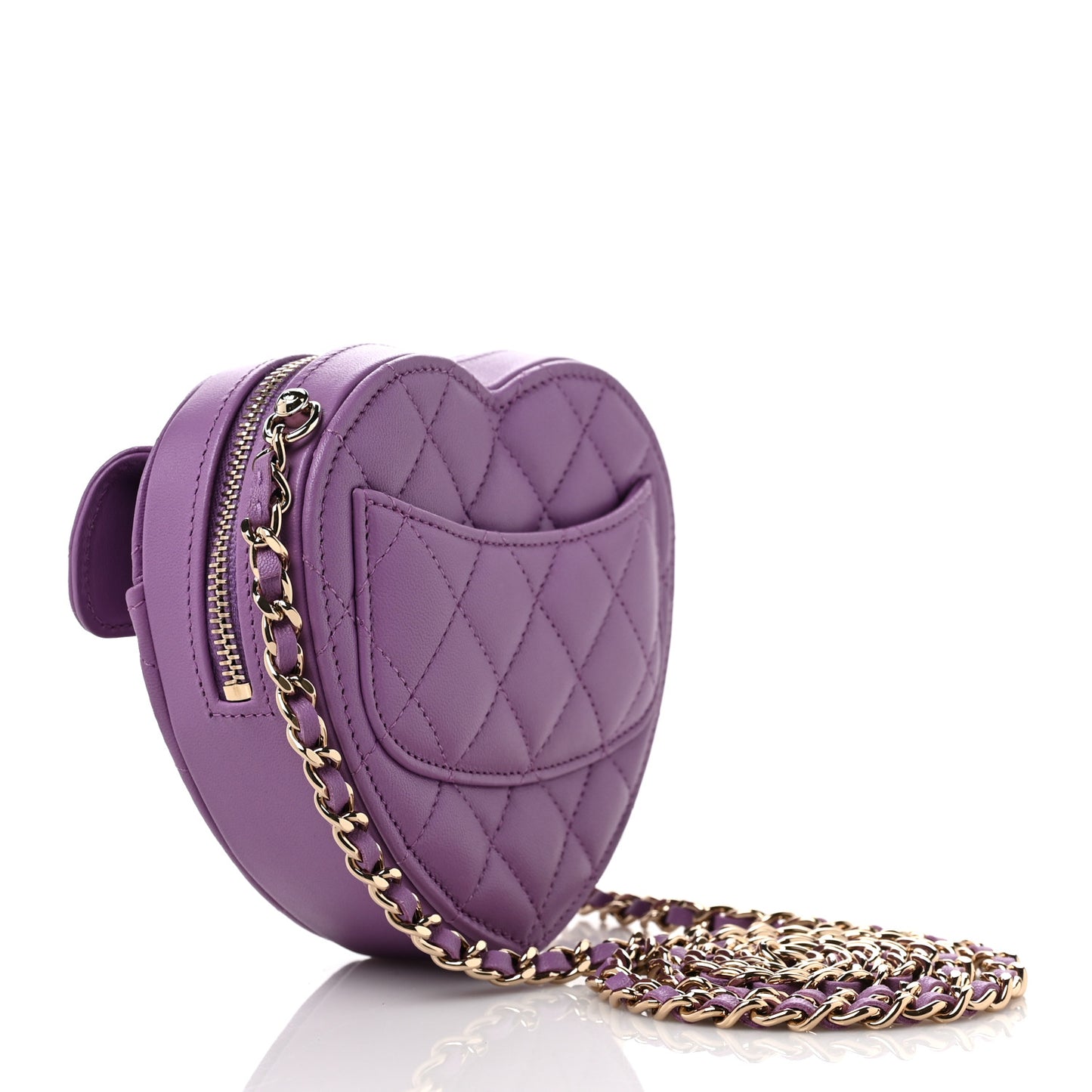 Lambskin Quilted CC In Love Heart Clutch With Chain Purple