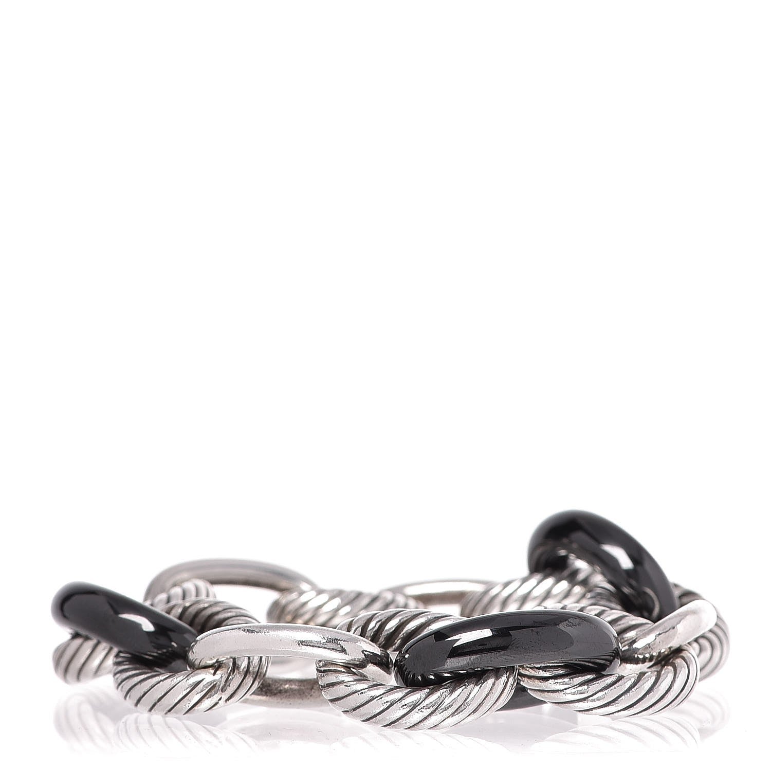 David Yurman Sterling Silver Black Ceramic 17mm Extra Large Oval Link Bracelet 1 of 5