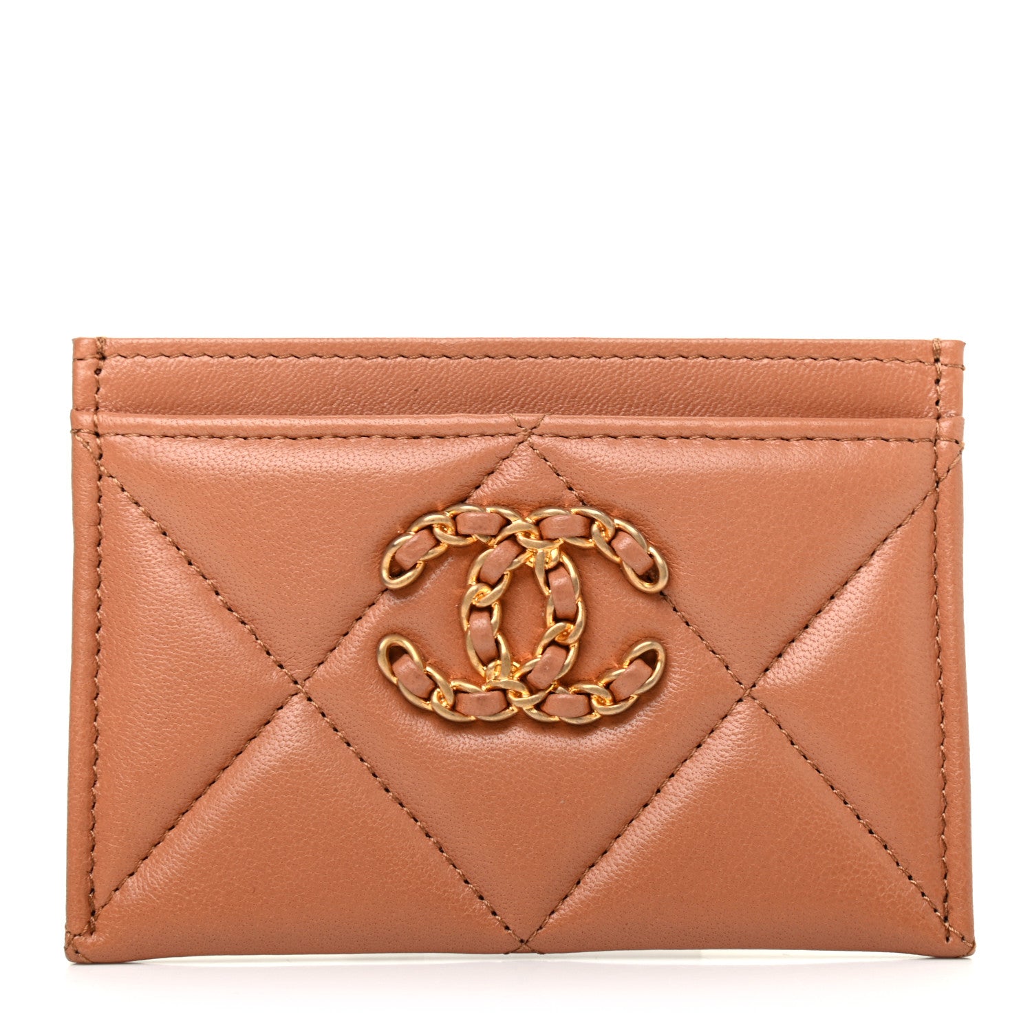 Chanel Lambskin Quilted Chanel 19 Card Holder Brown 1 of 8