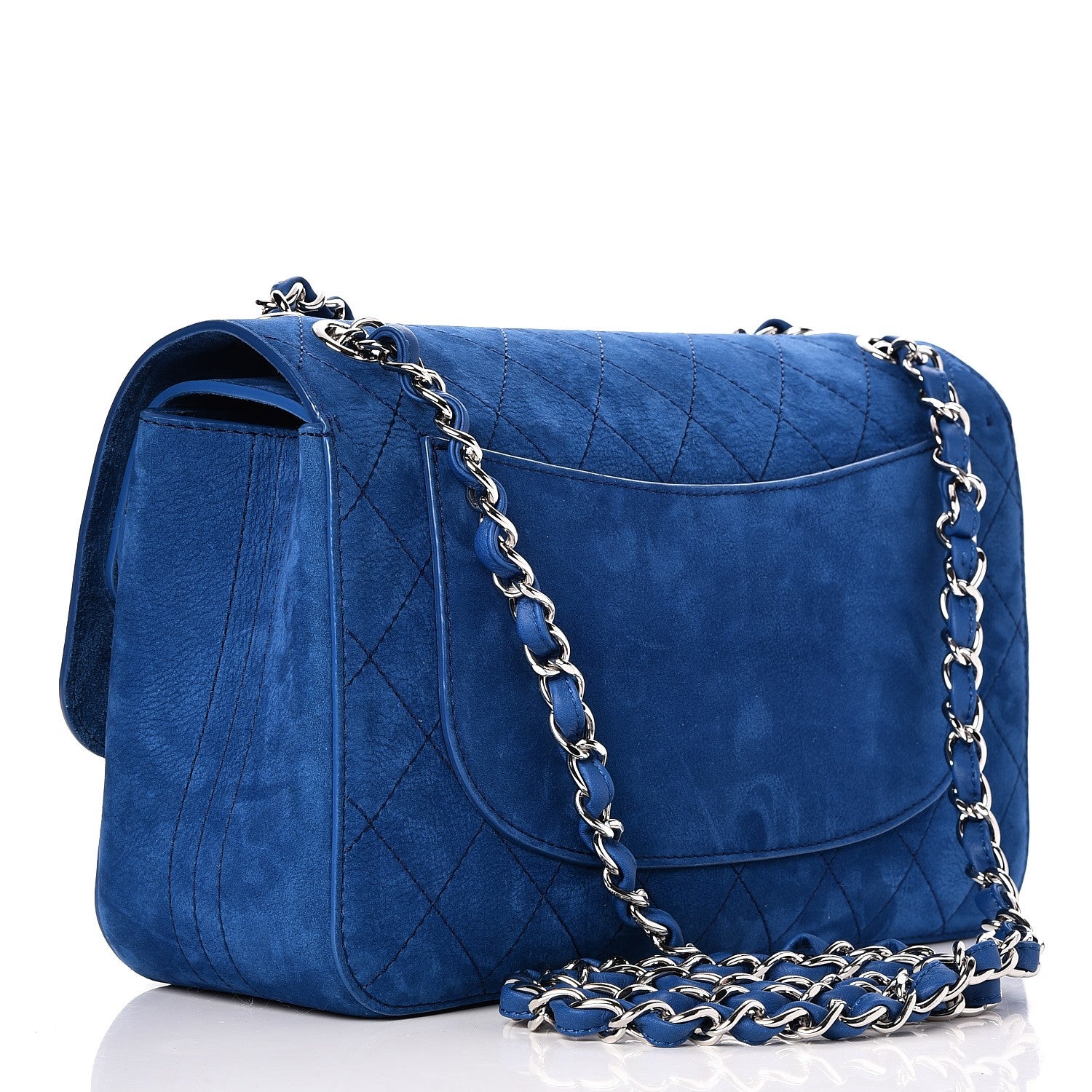 Chanel Nubuck Quilted Jumbo Double Flap Blue 4 of 8