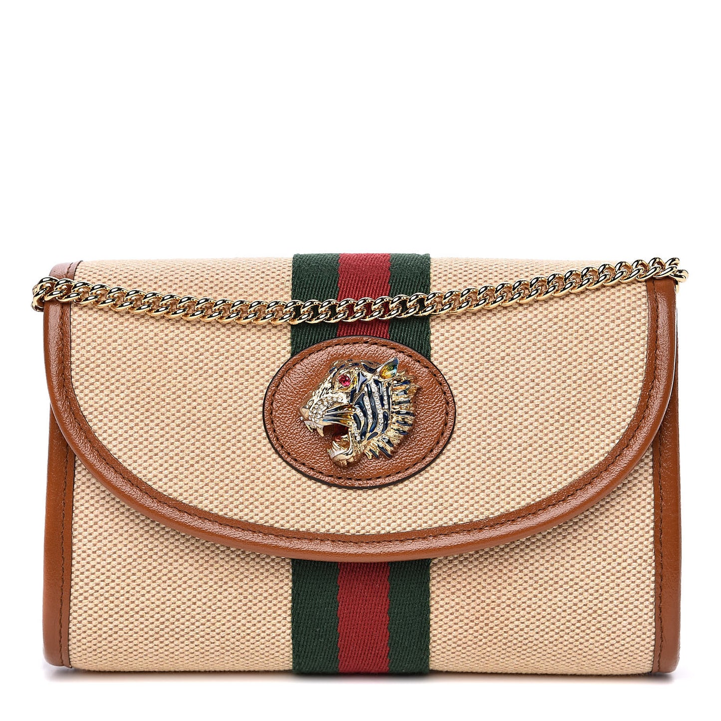 Vintage Canvas Calfskin Web Mini Rajah Slim Flap Shoulder Bag Sand Light Cuir
