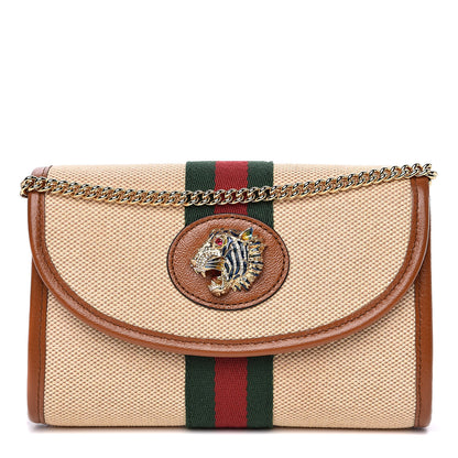 Gucci Vintage Canvas Calfskin Web Mini Rajah Slim Flap Shoulder Bag Sand Light Cuir 1 of 9