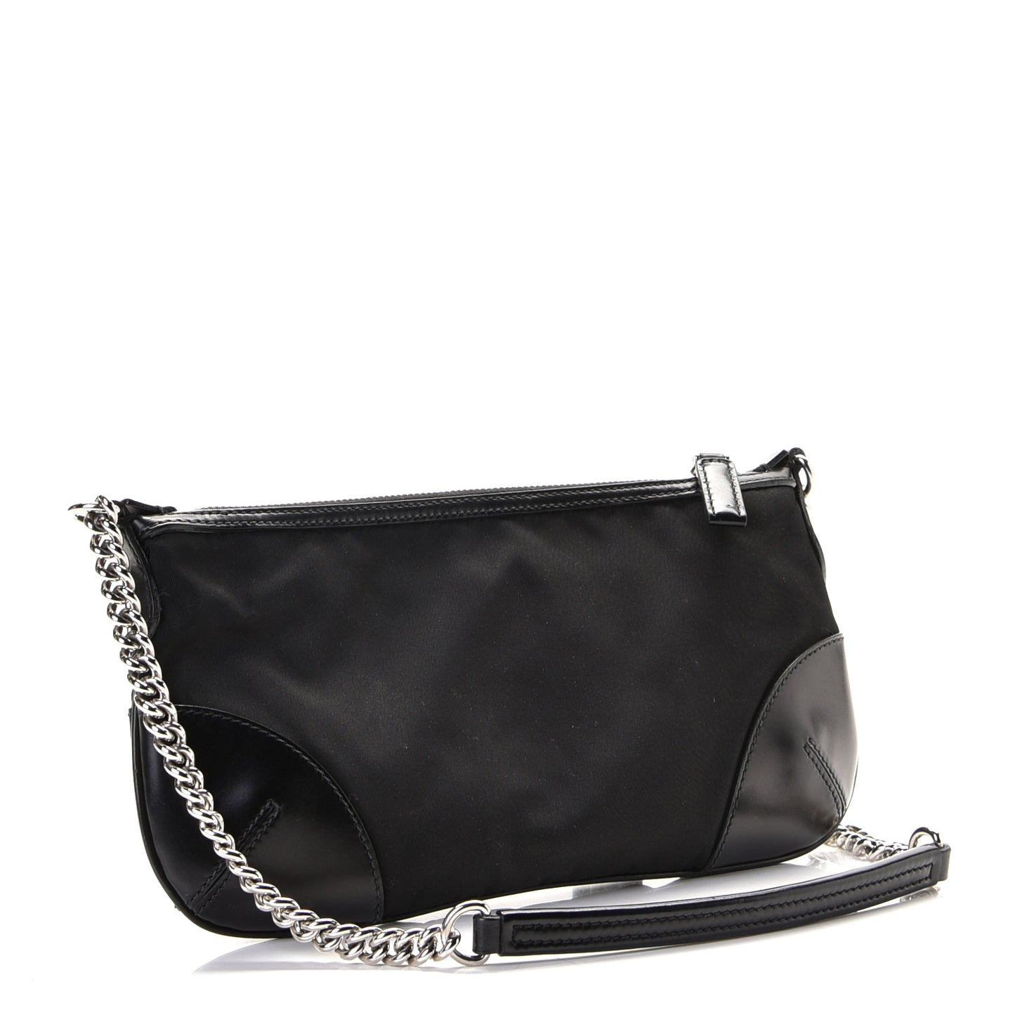 Tessuto Nylon Calfskin Chain Pochette Black