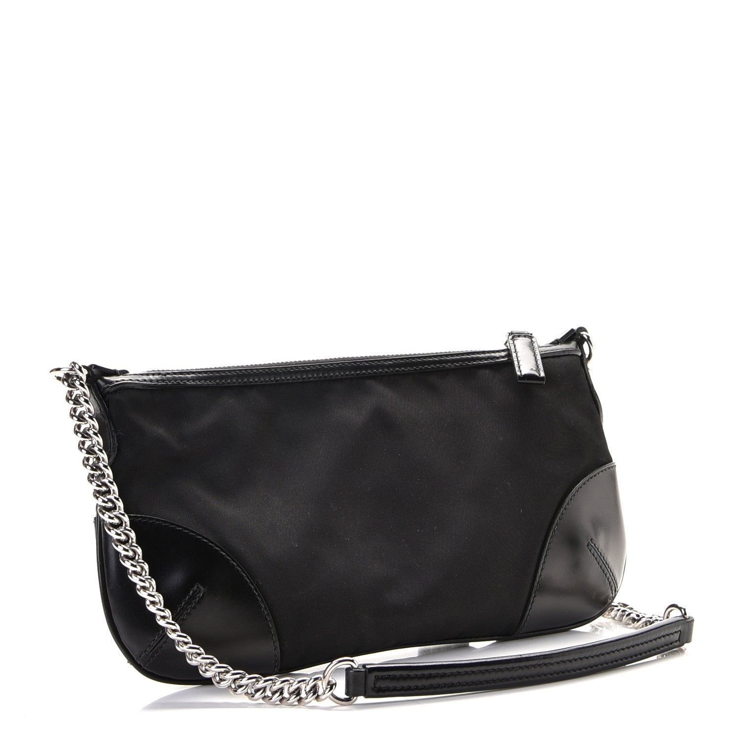 Prada Tessuto Nylon Calfskin Chain Pochette Black 2 of 8