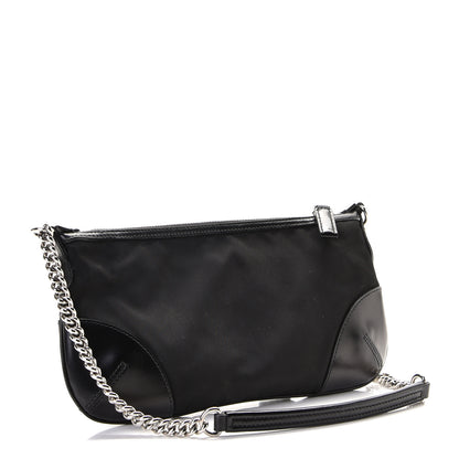 Prada Tessuto Nylon Calfskin Chain Pochette Black 2 of 8