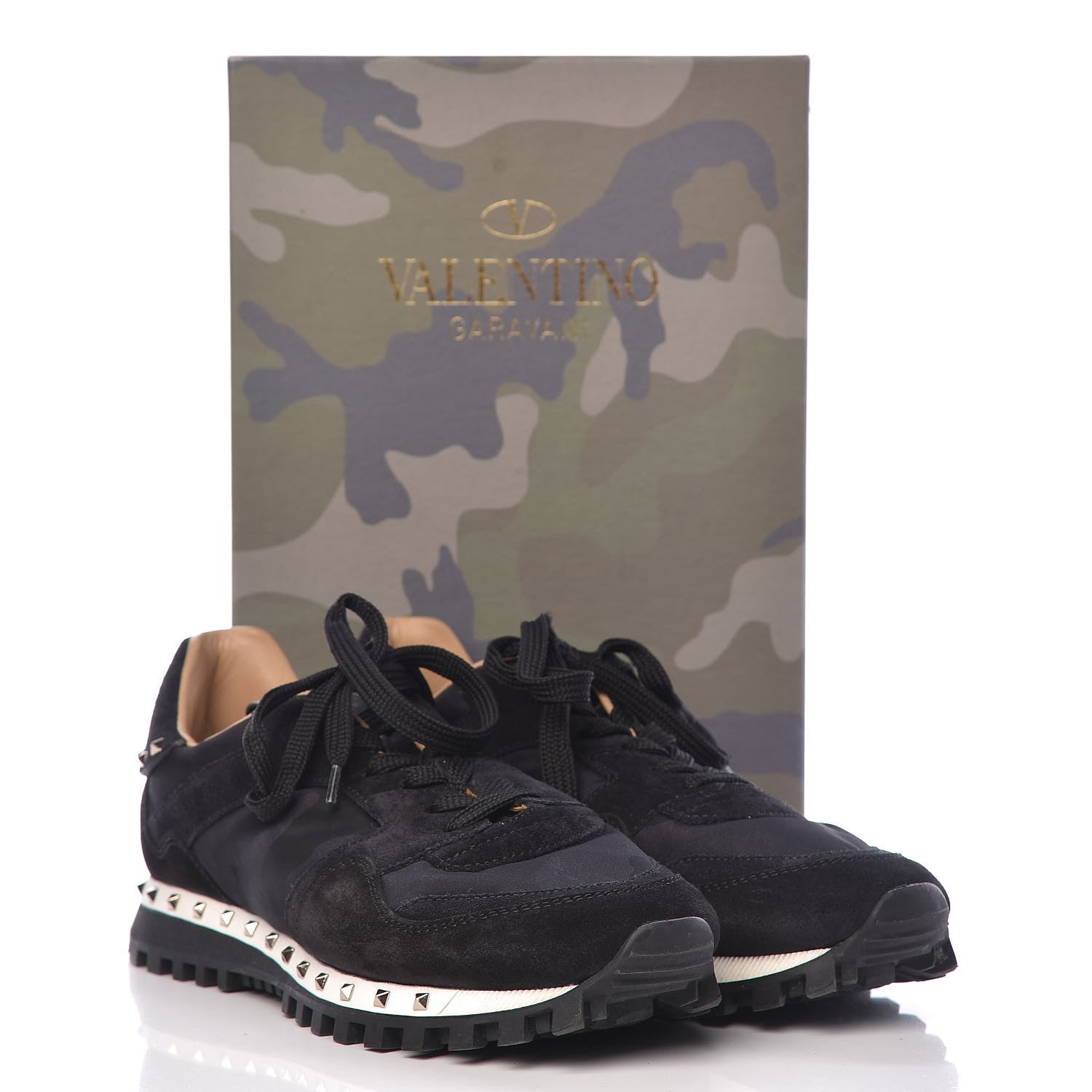 Valentino Garavani Suede Nylon Camouflage Womens Soul Rockstud Sneakers 39 Black 14 of 14