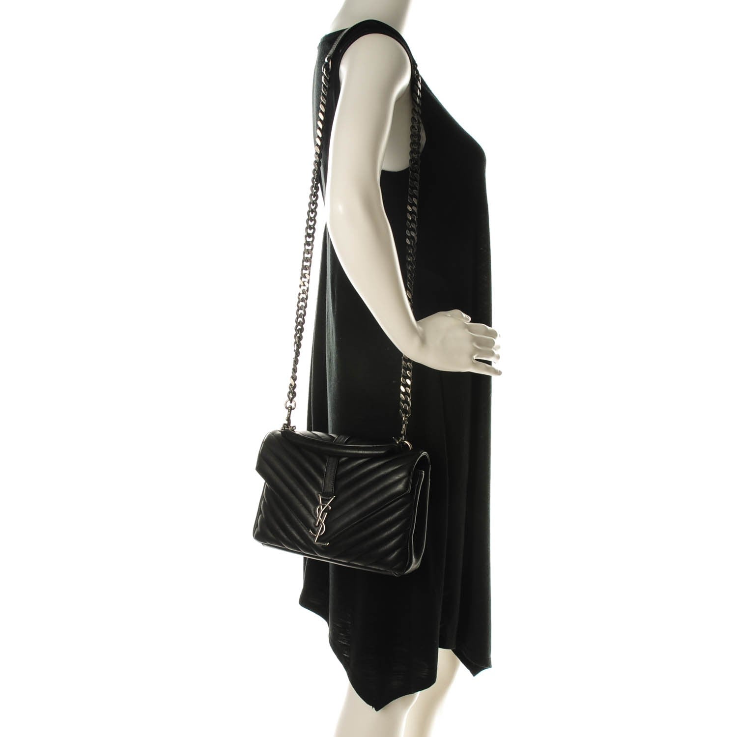 Saint Laurent Sheepskin Matelasse Chevron Monogram Medium College Bag Black 2 of 7